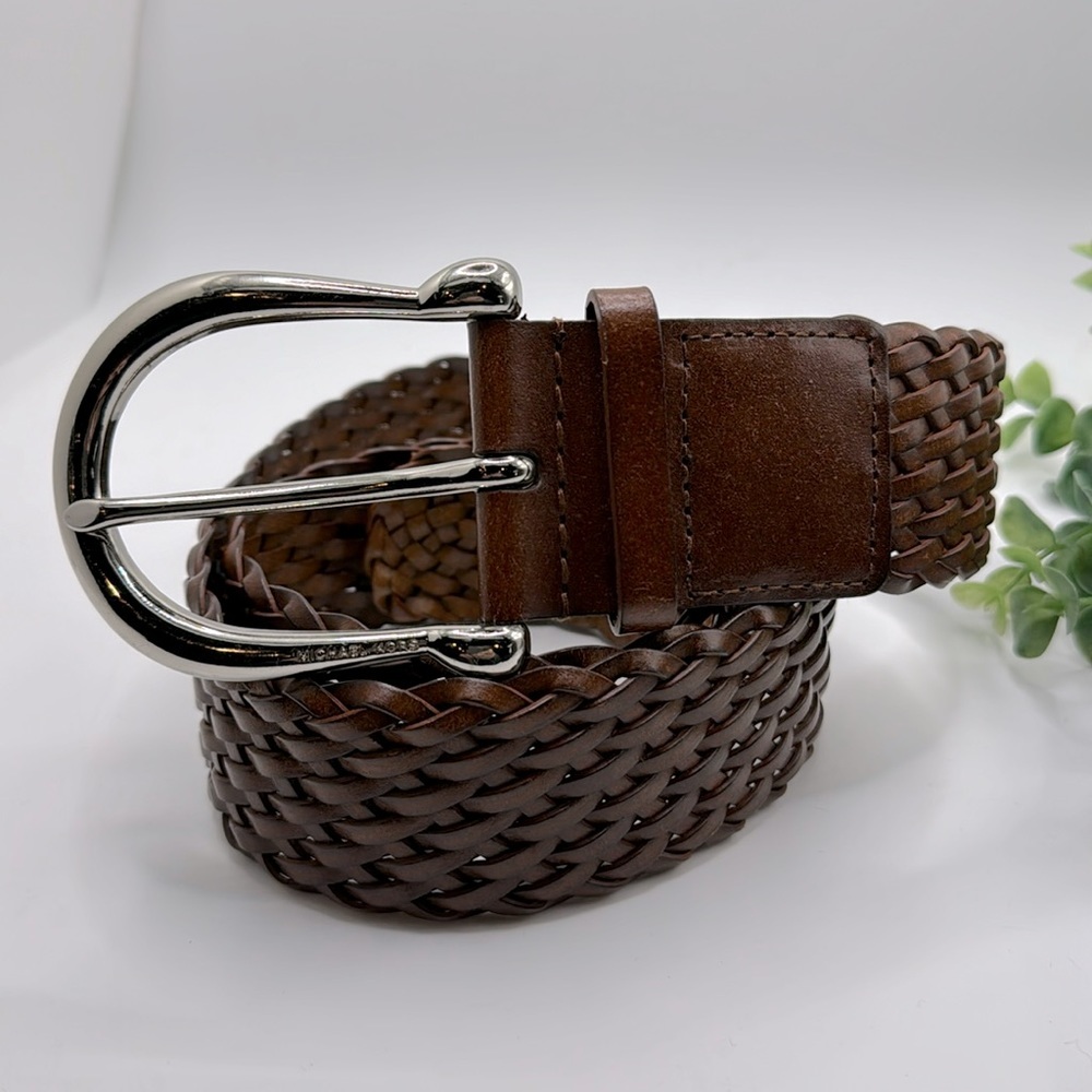 Michael Kors Brown Braided Genuine Bonded Leather Belt Size M
